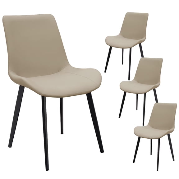TOPCOMFY Tan PU Leather Dining Chairs, Modern Upholstered with Metal Legs, Set of 4 for Kitchen Restaurant Living Room