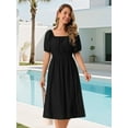 thumbnail image 4 of DARING DIVA Eyelet Square Neck Short Sleeve A Line Midi Dress M Black, 4 of 8