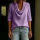thumbnail image 5 of Neewe Women's 3/4 Sleeve Shirts Classic Solid Color Clow Neck Casual Work Tops Blouses Daily Outfits, 5 of 6