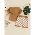 thumbnail image 5 of Aojekbee 2Pcs Baby Boy Summer Outfits Short Sleeve Hoodie + Pocket Checkerboard Shorts Set Toddler Clothes, 5 of 10