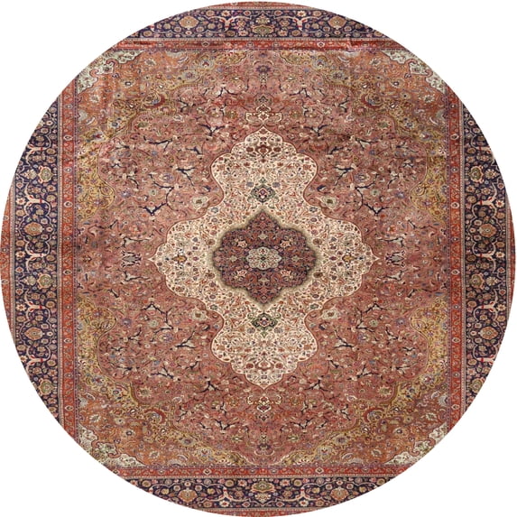 Ahgly Company Indoor Round Traditional Brown Red Medallion Area Rugs, 4' Round