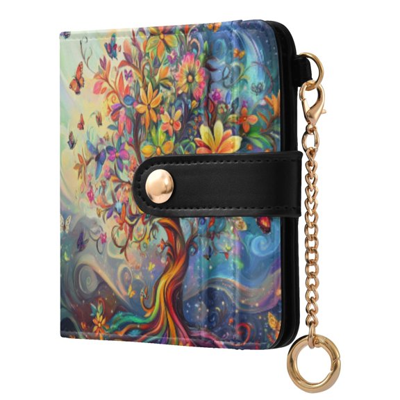 Womens Wallet PU Leather Bifold Small Purse with RFID Blocking Credit Card Holder A Whimsical Tree