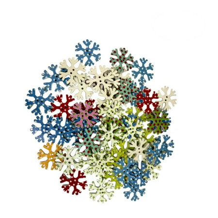 

100pcs 25mm Christmas Snowflake Shape Design DIY Wooden Buttons for Scrapbooking Craft DIY (Colorful)