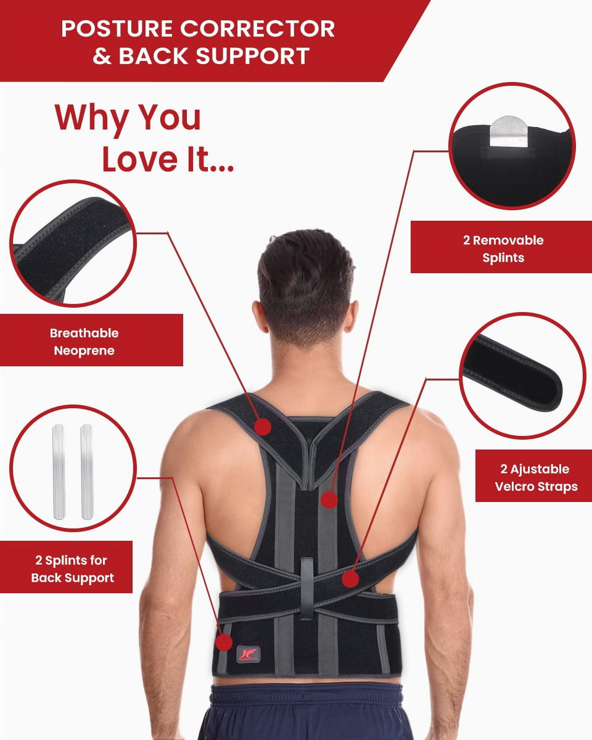 Back Brace Posture Corrector for Women and Men, Lower and Upper Back Pain Relief, Hunchback and Scoliosis Straightener with 2 Removable Metal Splints Support, Adjustable Straps Belt Waist Trainer