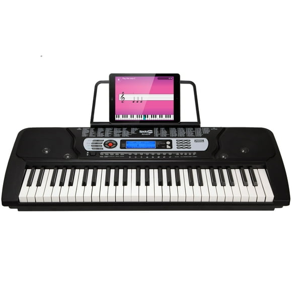 RockJam Piano con teclado de 54 teclas con fuente de alimentación, atril para partituras, pegatinas para notas de piano y lecciones de piano simples