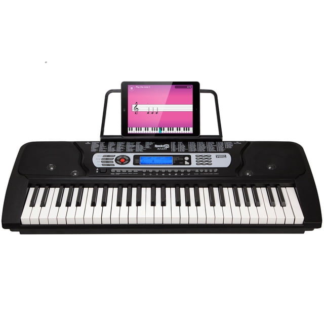 RockJam Piano con teclado de 54 teclas con fuente de alimentación, atril para partituras, pegatinas para notas de piano y lecciones de piano simples