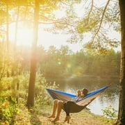 NEH Hammock, Portable 2 Person Camping Hammock, Portable Hammock for Two with Carabiners and Pre-Attached Bag, Two Person Hammock Camping Fun, Great Camping Accessories (Grey & Blue)