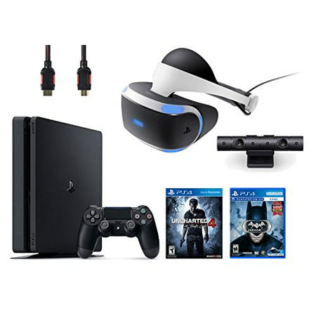 PlayStation VR Bundle 4 Items:VR Headset,Playstation Camera,PlayStation 4 Slim 500GB Console - Uncharted 4,VR Game Disc Arkham (Best Gear Vr Games 2019)