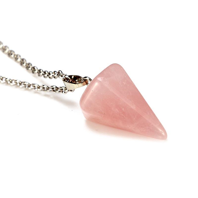 Natural Quartz Crystal Energy Healing Point Reiki Chakra Cut Gemstones Pendant Necklace with 17.7" Metal Chain - image 4 of 9