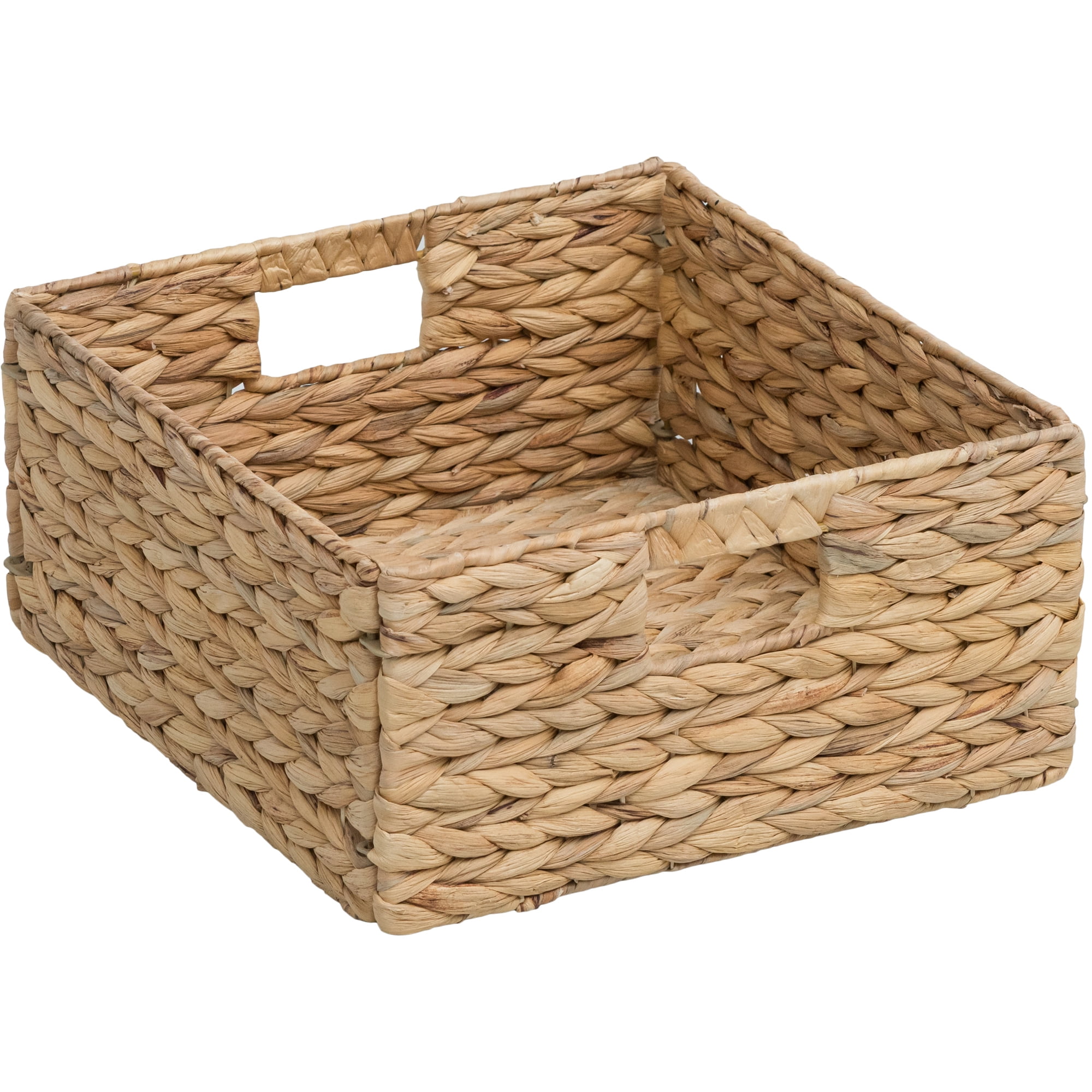 eHemco Large Square Woven Hyacinth Wicker Pantry Storage Baskets with Iron Wire Frame, 12"x12"x6", Natural, Set of 6