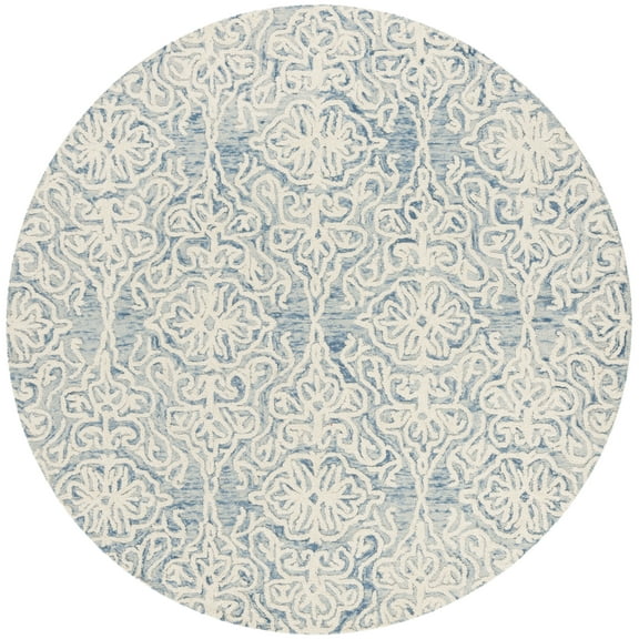 SAFAVIEH Blossom Asher Geometric Wool Area Rug, Blue/Ivory, 6' x 6' Round