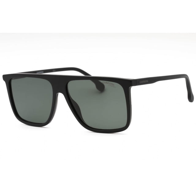 lentes de sol carrera 172/n/s 003/qt 58-14-145 negro 3/4 frontal con montura rectangular ancha en negro, cristales grises, varillas delgadas con logo Carrera visible y talla 58-14; diseño deportivo inspirado en el automovilismo; suelen usarse también para conducción y viajes.