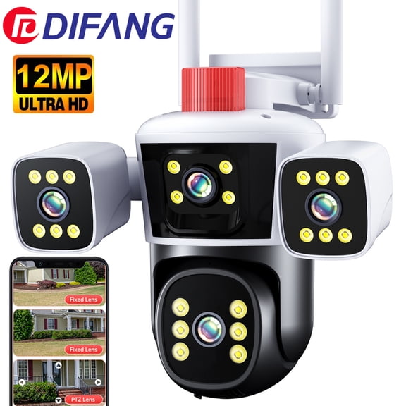 DIFANG WiFi Security Camera Outdoor, 3 Lens Rotatable,Two Way Talk,Motion Detection, night vision, 360 wireless CCTV Camera
