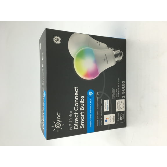 GE CYNC A19 800 Lumens Smart LED Color Changing Light Bulbs with Bluetooth and WiFi - 2 Pack