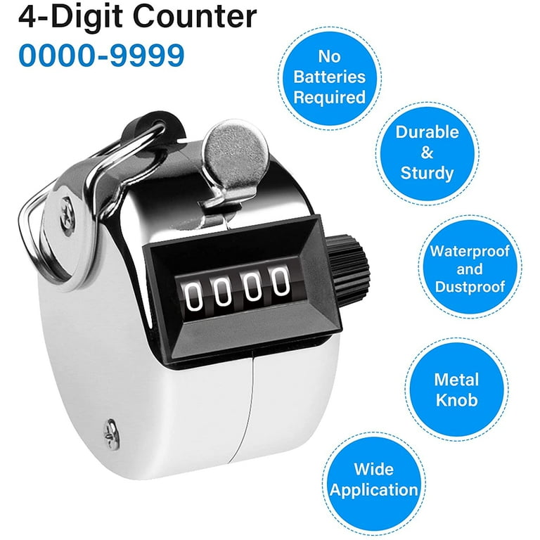 Tally counter, 4-digit clicker counter, Metal hand tally counters clicker  for counting, golf scoring(1pcs, silver) 