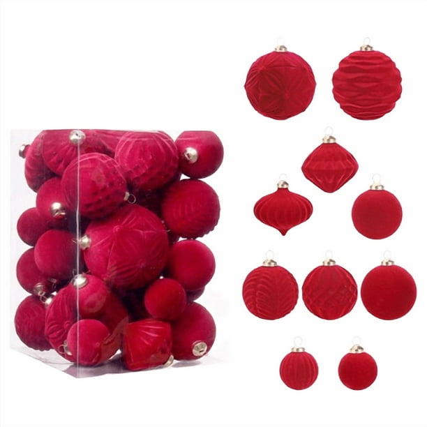 Paquete de 35 Bolas Navideñas Flocadas, Adornos Decorativos de Boutique para Árbol de Navidad