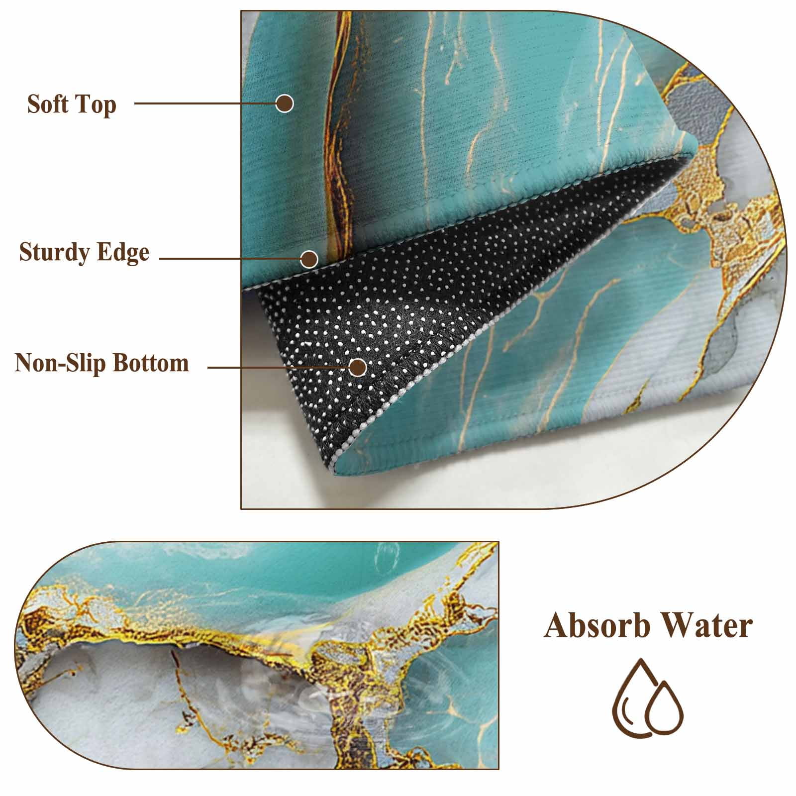 Turquoise Marble Bathroom Rug Washable 2x3 Entryway Rug Non Slip Modern Abstract Gold Stripes Art Front Door Mat Low Pile Indoor Doormat Throw Floor Carpet for Kitchen Bedroom Entrance