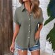 thumbnail image 2 of Auralook Women Solid Blouses Short Sleeve Button Down Shirts Turndown Collar Business Casual Dressy Work Tops Summer Spring Clothes, 2 of 7