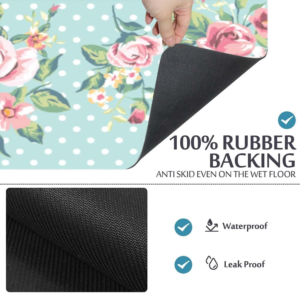 Wallpaper Vintage Pink Flower Pattern Bath Rugs 16x24 Inch Non Slip Bath Mat Quick Dry Absorbent Thin Bath Rug Fit Under Door Washable Bath Floor Rugs for Bathroom Bathtub Shower Sink,Multi 4