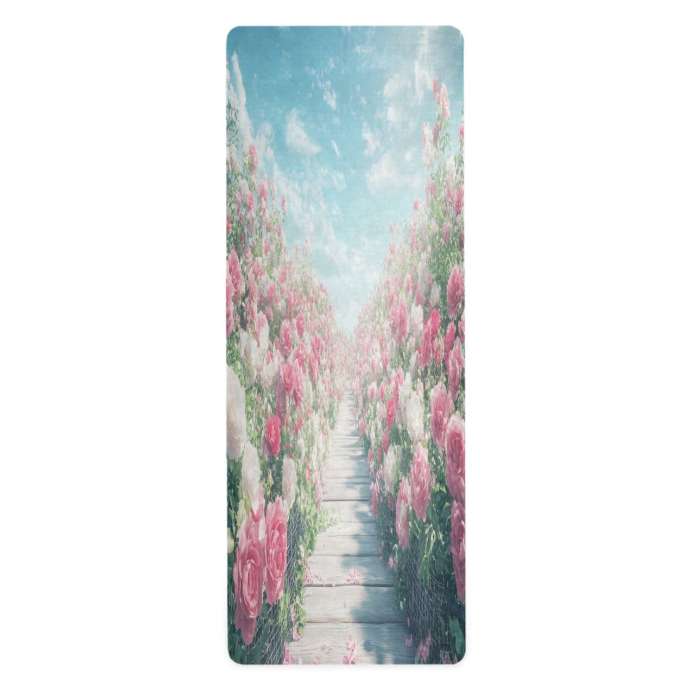 BZSMCE Yoga Mat Women Pathway Surrounded by Blooming_roses Fitness Mat