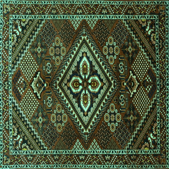 Ahgly Company Indoor Square Persian Turquoise Blue Traditional Area Rugs, 4' Square
