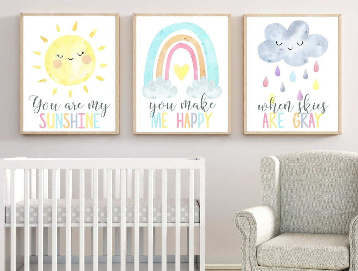 3 Piece Framed Art Prints Rainbow Sun Cloud Poster Pictures You Are My