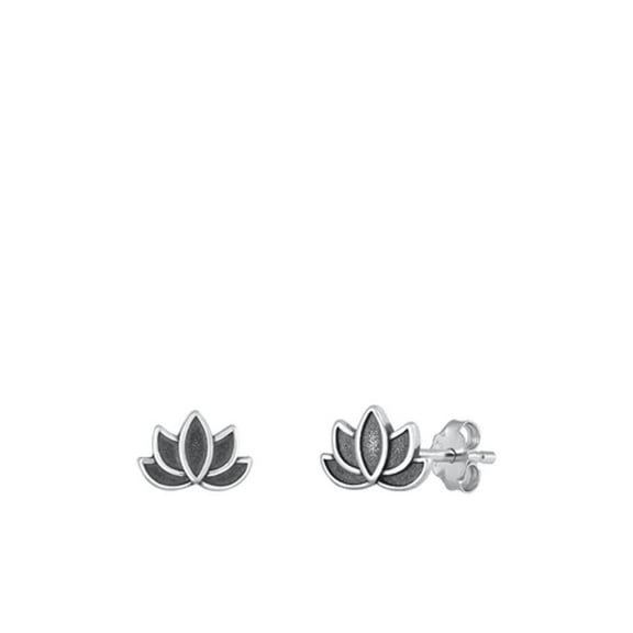 Sterling Silver Lotus Flower High Polished Oxidized Earrings .925 New Jewelry Female Unisex