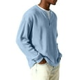 thumbnail image 4 of Nokdvo Long Sleeve Waffle Shirt Men Fashion 2025 Quarter Button Up Henley Casual Pullover Tops Fall Winter Textured Knit Solid Color Loose Sweaters,Light Blue XL, 4 of 9