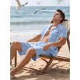 thumbnail image 5 of Men's Linen Blend Short Sleeve Shirt & Shorts Set, Casual Summer 2 Piece Outfit Light Blue XXXL, 5 of 9