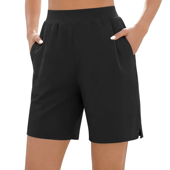 HAPIMO Women's Shorts Stretchy Fabric Soft With Pockets Casual Style Ideal For Work Office And Weekend Trips Black L