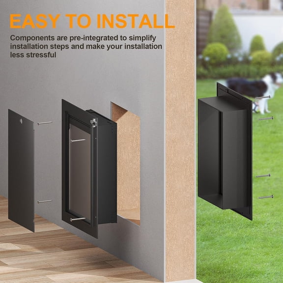 Large Aluminum Dog Door for Wall, Black with Telescoping Tunnel – Limited Time Deal – Dual Magnetic Flaps, Energy-Efficient for Pets Up to 110 lb