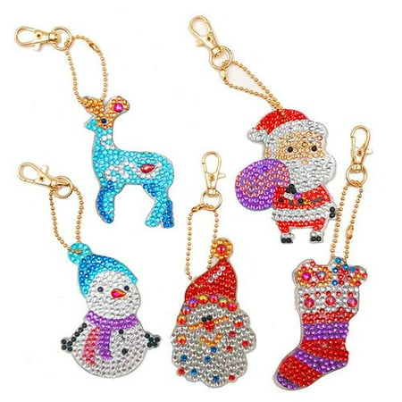 Christmas Craft Items Fancyleo 5X Christmas DIY Resin Rhinestone Painting Keychain Children DIY Keychain Pendant Craft Keychain Including Santa Claus, Snowman, Elk and Christmas Items ()