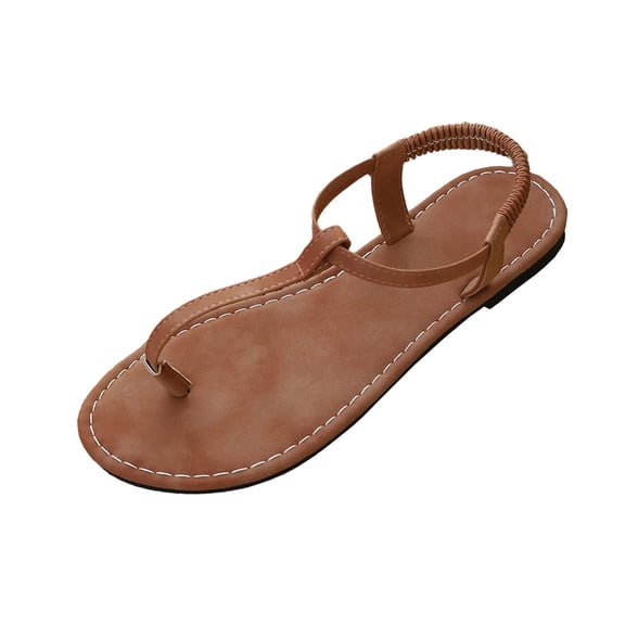 Shrysg Women's Casual Open Toe Flat Sandals with Elastic Ankle Strap Cushioned Insole Lightweight Faux Upper for Beach Outdoor Daily Wear Brown