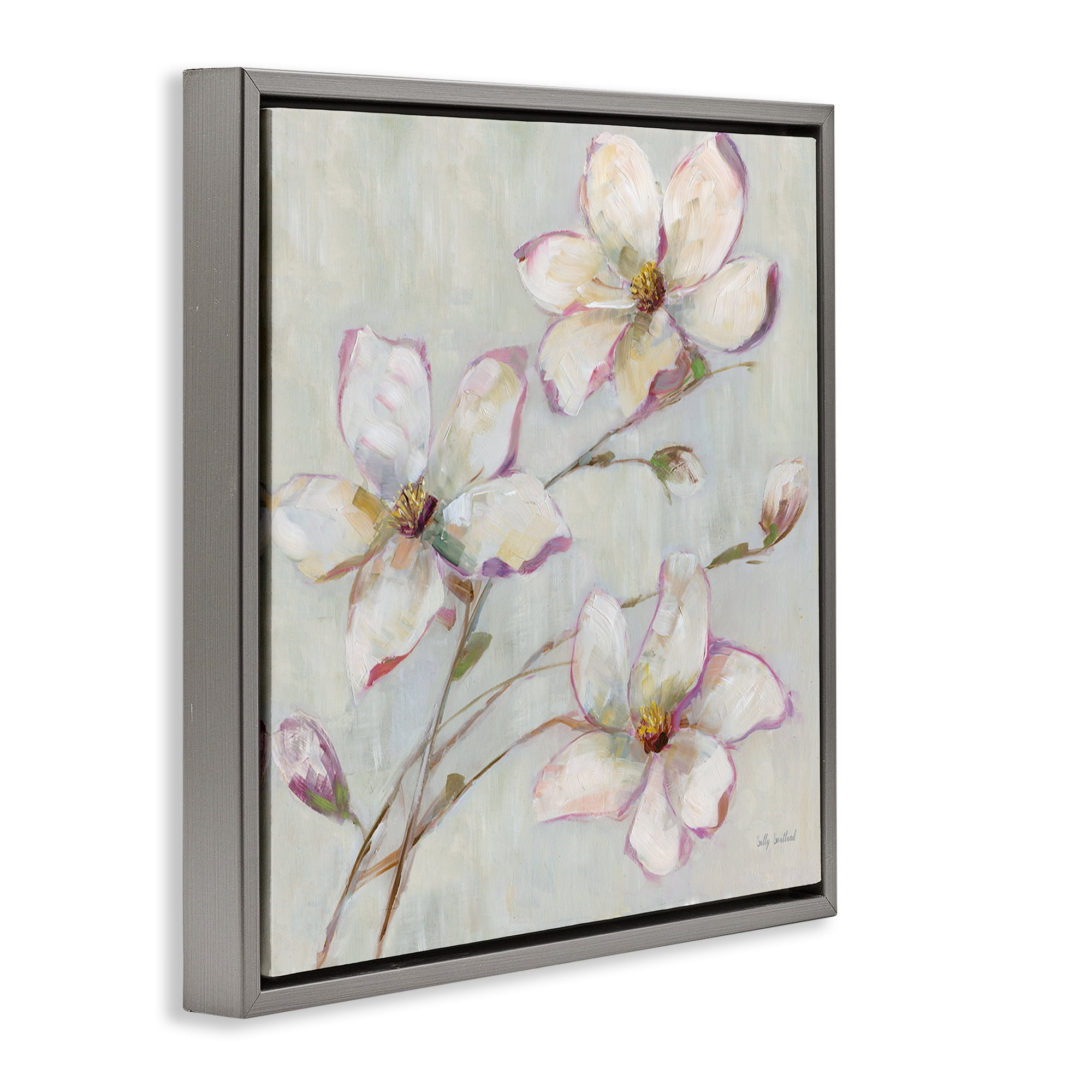 Stupell Industries Apple Blossom Botanicals Botanical & Floral Painting Gray Floater Framed Art Print Wall Art, 18 x 18