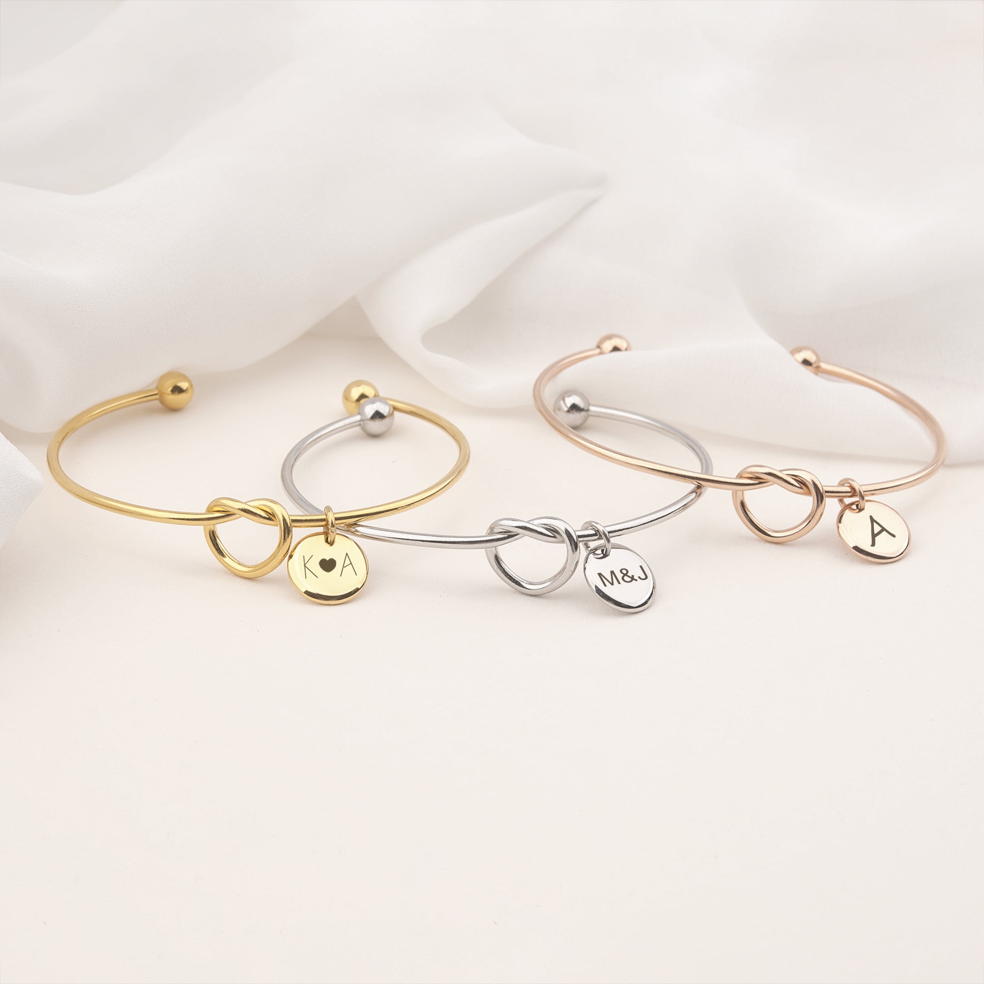 Bracelet with Charm for Women - Personalized Gold Knot Bracelet with Initial - Custom Charm Bracelet - Birthday Gift for Her