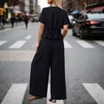 thumbnail image 7 of IWRICH Women's Linen 2 Piece Outfits Summer Short Sleeve V Neck Shirts Dressy Casual Sets Wide Leg Pant Suits Black S, 7 of 7