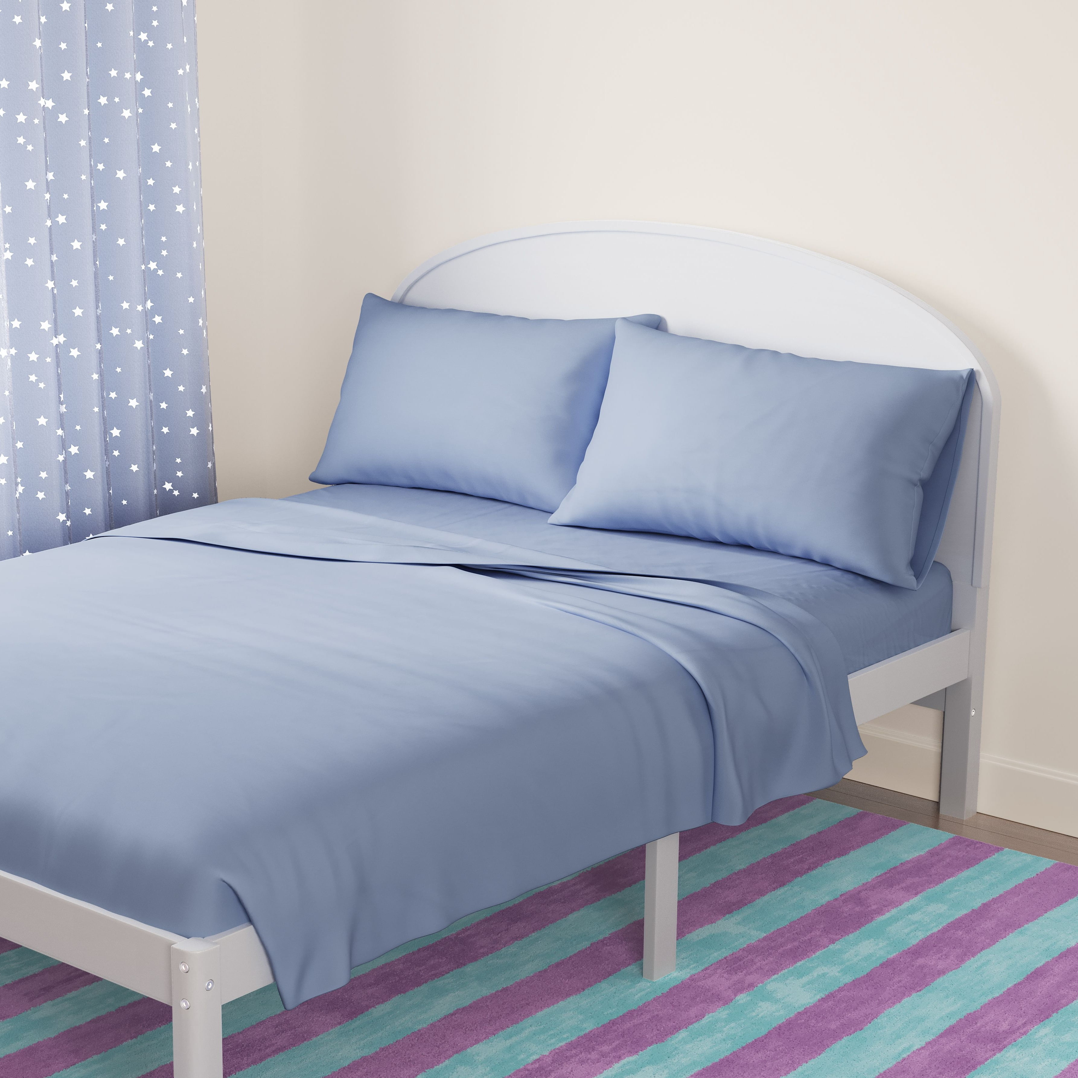 Mainstays Kids Microfiber Bed Sheet Set, Full, Light Blue, 4 Pieces