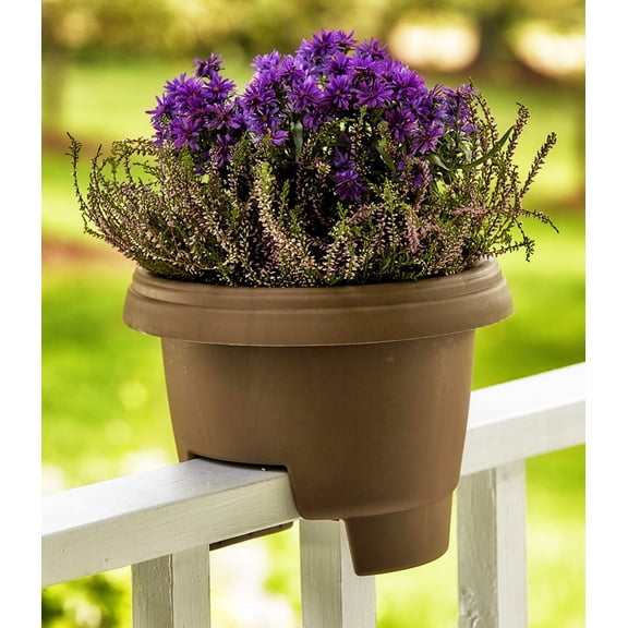 Bloem Modica Deck Rail Round Planter, 12" (2 Gallon Capacity) - Chocolate Matte