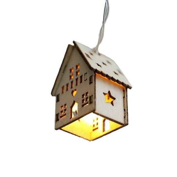LED Christmas House String Lights Indoor Wooden Cottage Light Decor with Built-in Button Batteries, 1.57 in x 1.18 in x 0.98 in