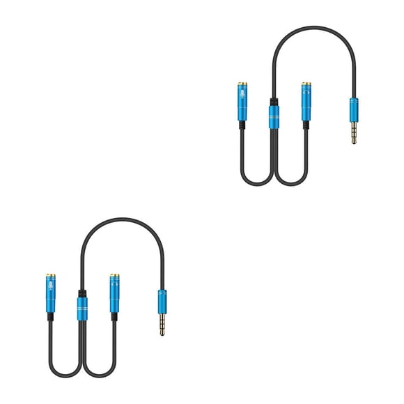 jesticaly Cable 3 .5mm Audio Cable 3 .5 mm Stereo Audio Male to 2 Female Headset Mic Y Splitter Cable Adapter blue 2Set