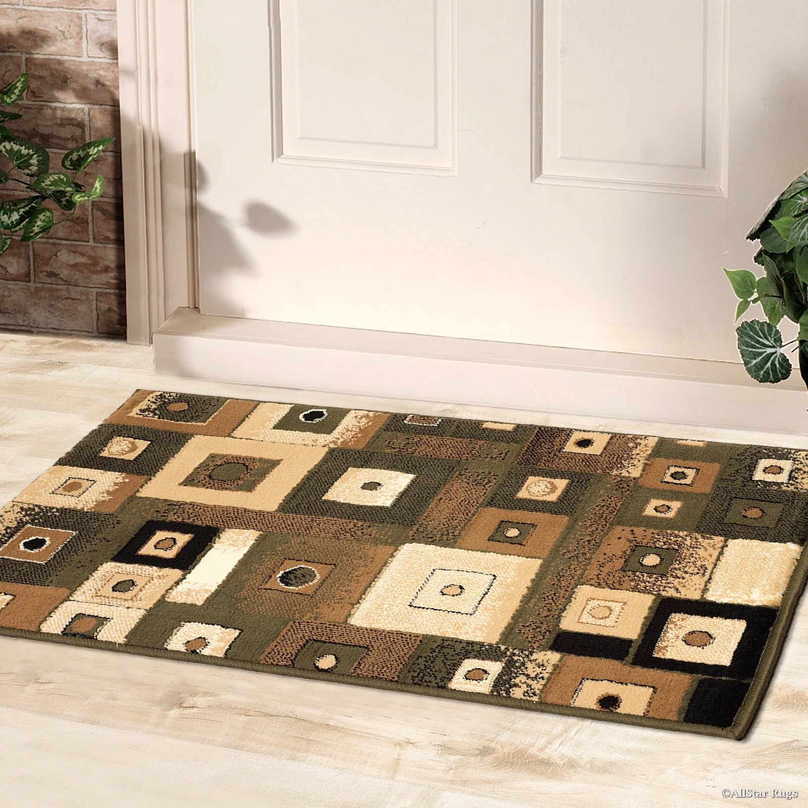 Allstar Green Doormat Accent Rug Modern Formal Area Rug (2' 0" x 3' 3") by