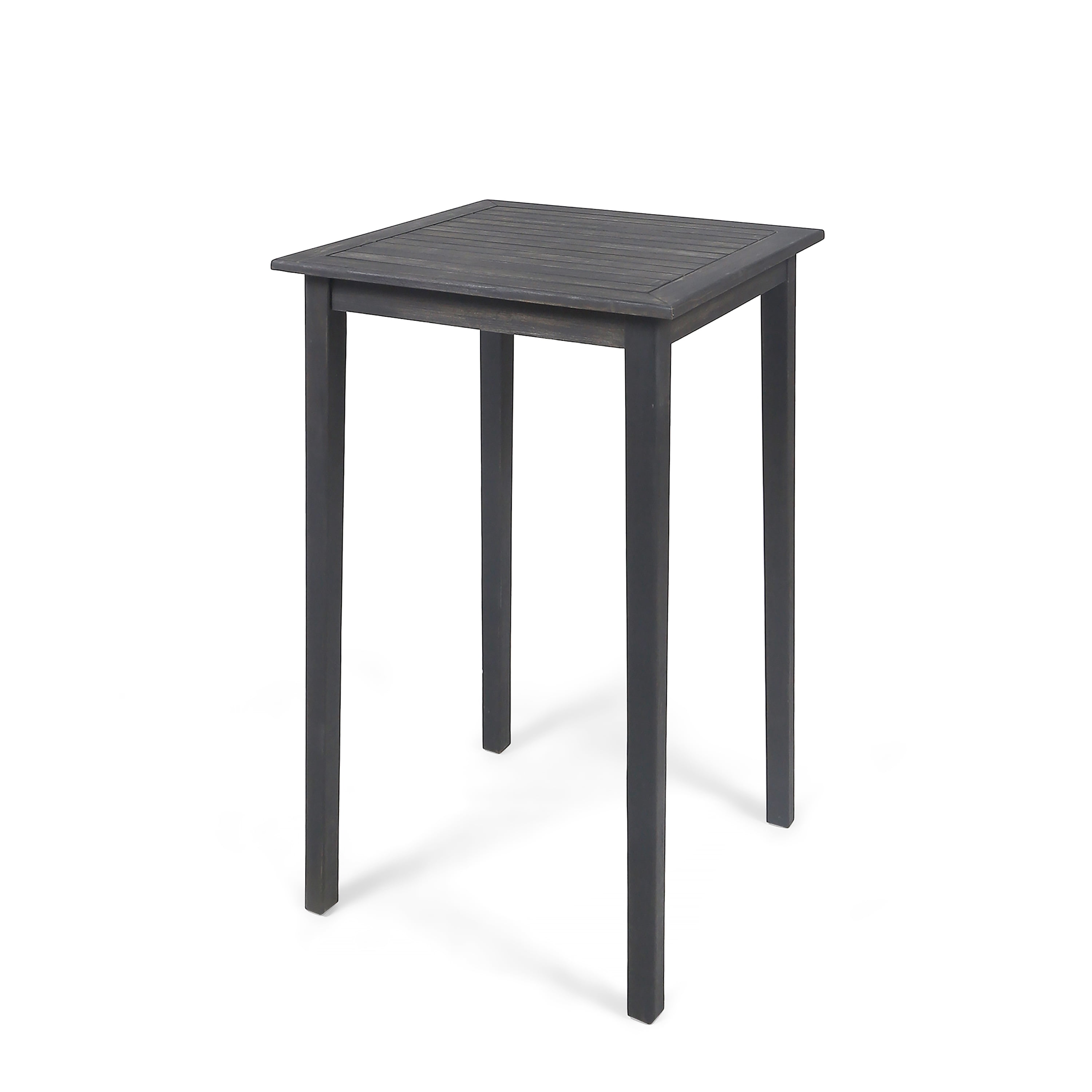 Outdoor Square Bar Height Table, Solid Acacia Wood Top for Patio Garden, Dark Gray