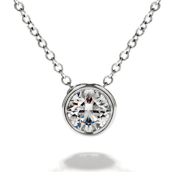 JeenMata Bezel Set 1 Carat Round Cut Real Moissanite Pendant Necklace in 18k White Gold Over Silver