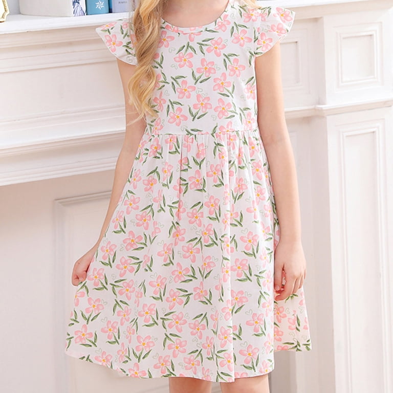 birthday dress summer Kiviey Girls Thin New Style Floral Trendy Outer Wear Short Sleeve Princess Dress Birthday Party Gown Size 10-12 CUT-OUT COLOR:Beige cheerful colors Unicorn Tutu Dress Unicorn