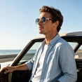 thumbnail image 4 of Men's Retro Round Polarised Sunglasses, Vintage Metal Frame Hop Shades, UV400 Protection Category 3 Polycarbonate Lenses For Driving, Cycling, Fishing, 4 of 7