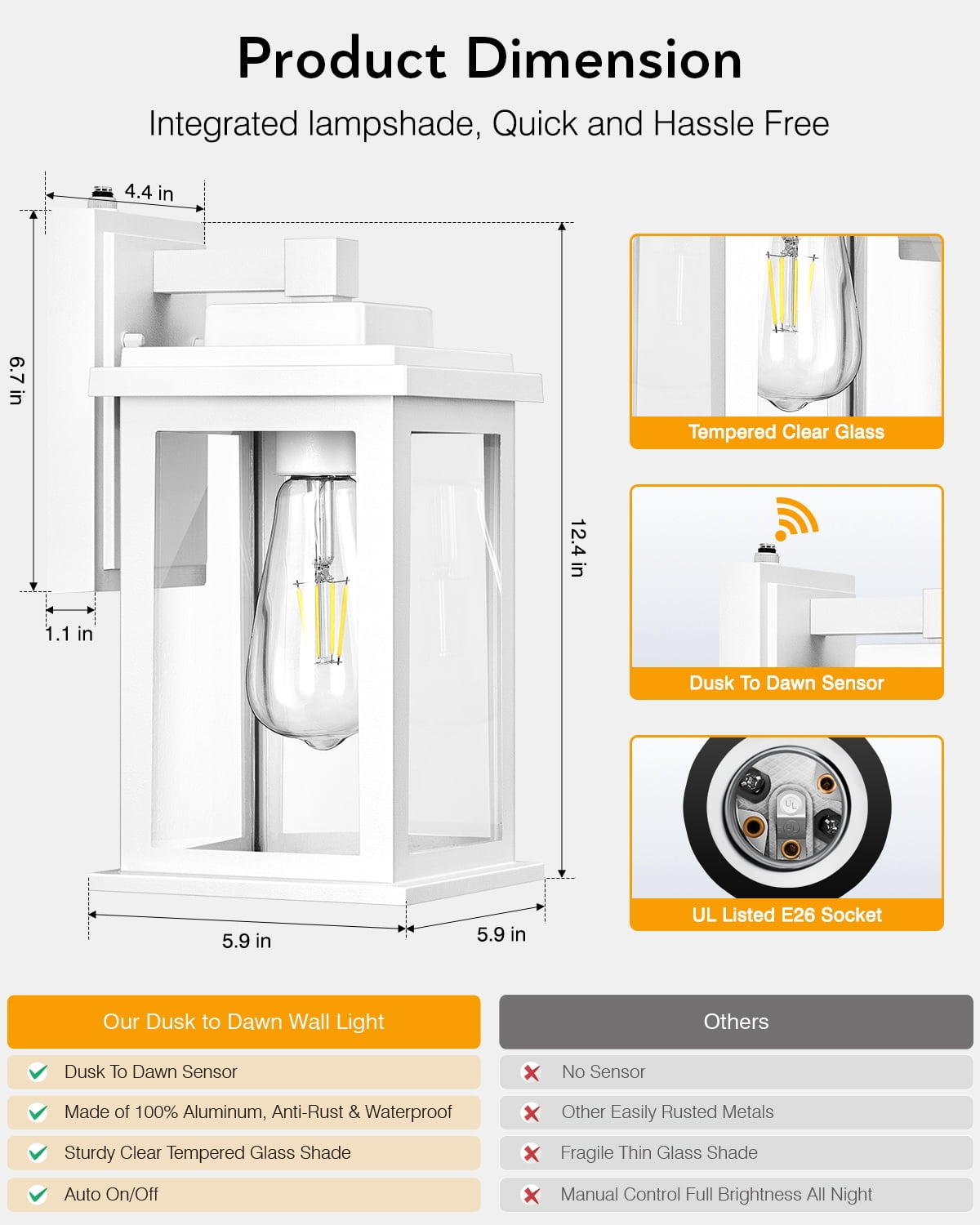 VIANIS White Outdoor Wall Lights, 2 Pack Dusk to Dawn Exterior Lighting Fixtures, Modern Outside Lights for hHouse,Porch, Garage, Doorway Waterproof, Weather Resistant