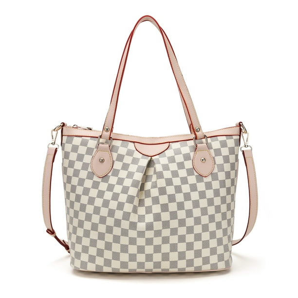 TWENTY FOUR Checkered Tote Shoulder Bag with inner pouch Womens