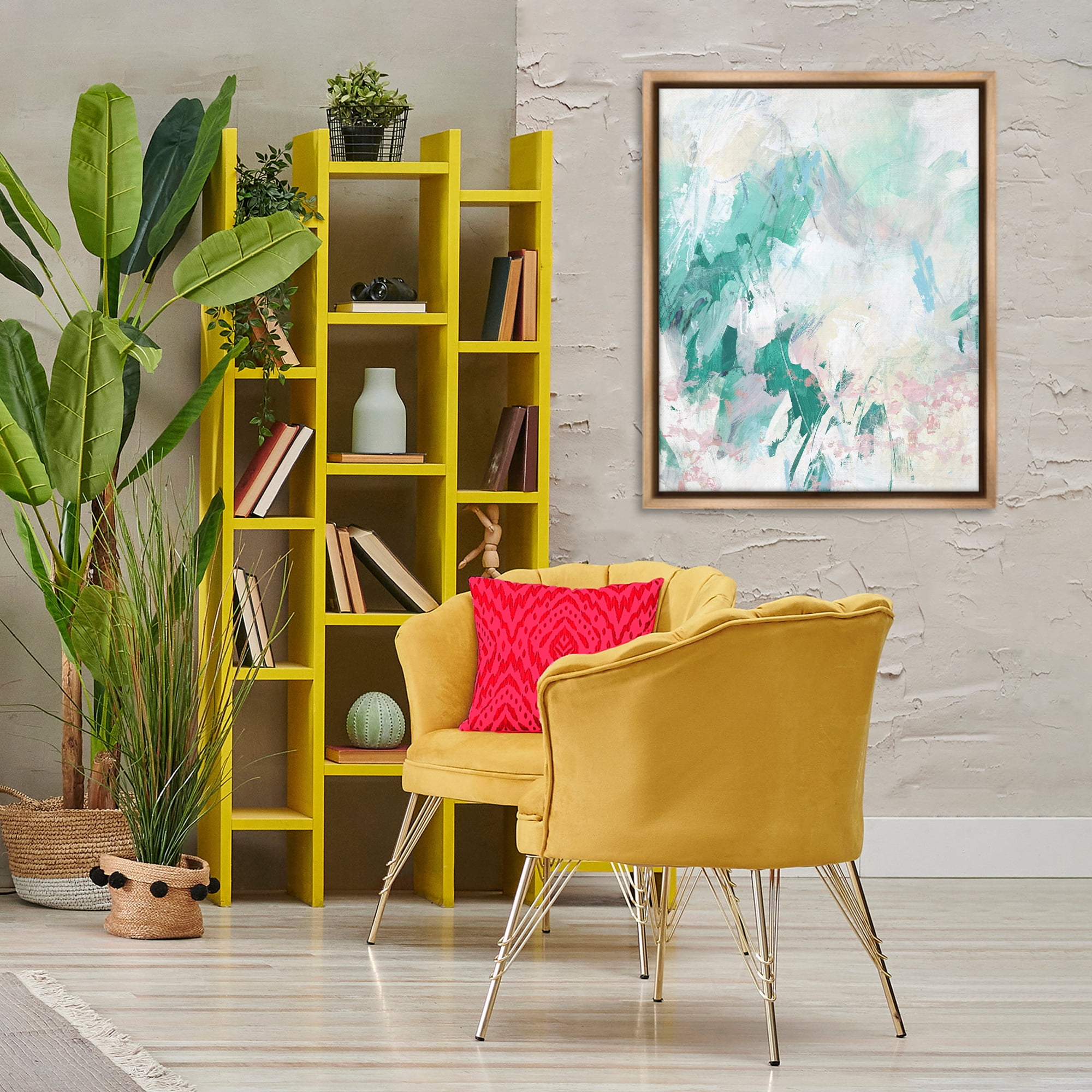 Stupell Industries Green Faded Splatter Abstract Painting Brown Floater Framed Canvas Art Print Wall Art, 25 x 31