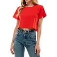 thumbnail image 2 of Women's Boxy Crop Top Round Neck Short Sleeve Casual 100% Cotton Cropped Tee T-Shirt (Large, Red), 2 of 7