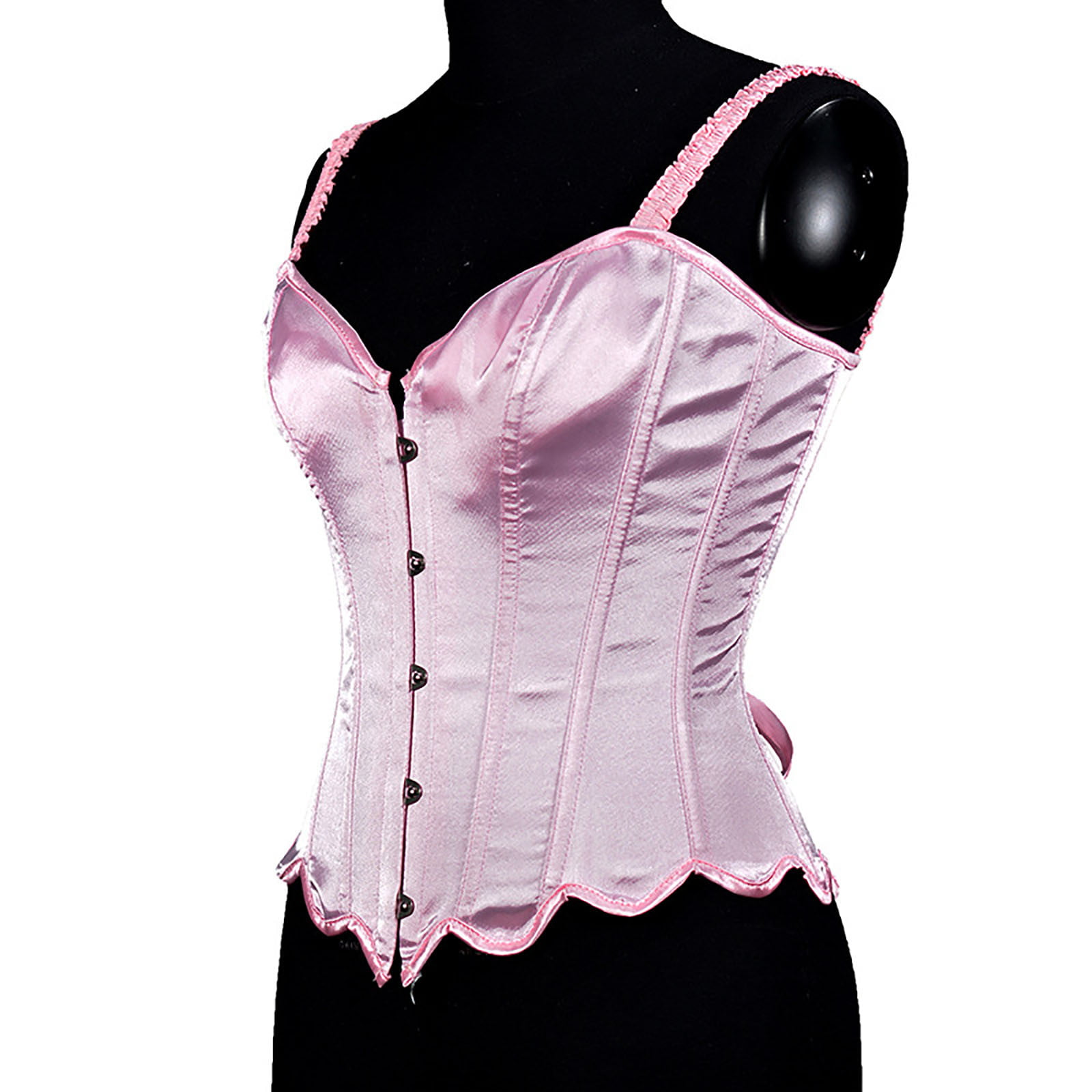 Pink Satin Black Lace Retro Plus Size Costume WaistShaper Basque Overbust  Corset : : Clothing, Shoes & Accessories